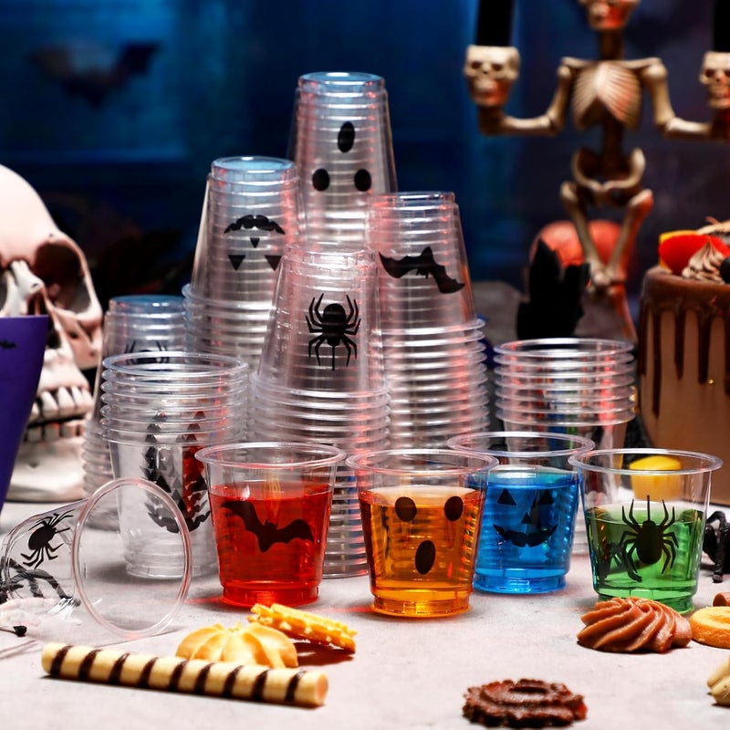 Widecook 300 Pack 3 oz Halloween Plastic Shot Glasses Disposable Party Shot Cups Bulk Ghost Pumpkin Spider Bat Clear Mini Tasting Cups for Halloween Whiskey Party Favors Drinking Supplies - Image 4